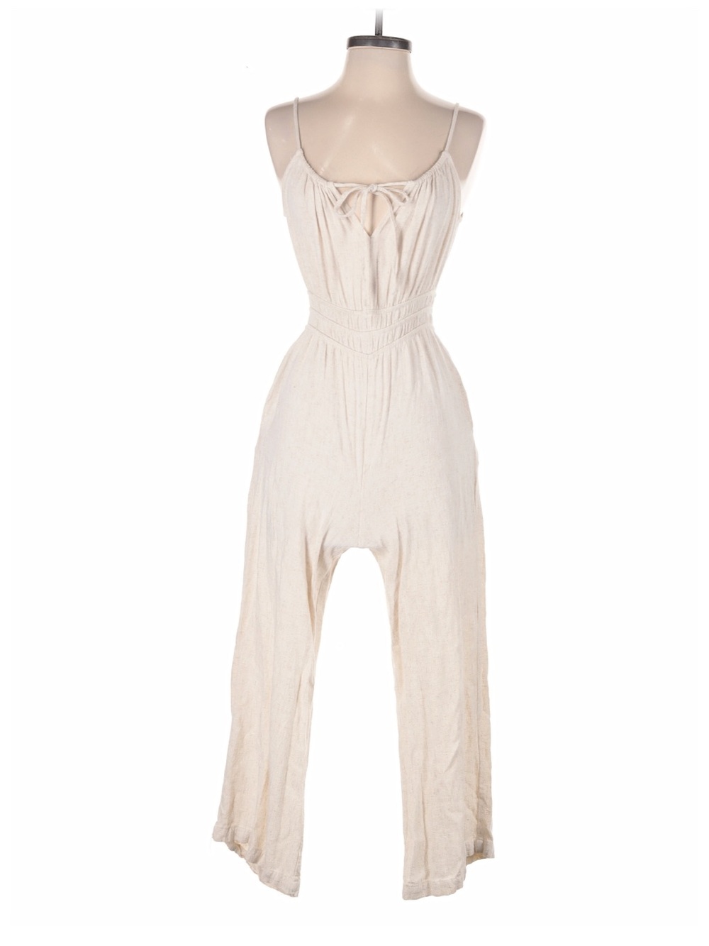 Light Cream Tie-Front Wide-Leg Jumpsuit